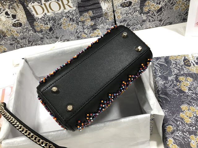 Dior女包 迪奧Lady Dior三格刺繡黑色珠子戴妃包 Dior手提肩背斜挎包  dfk1746